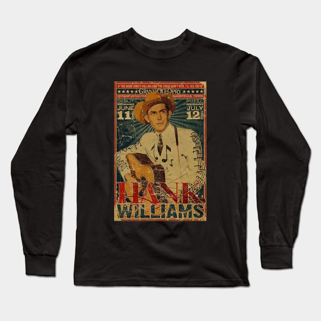 Vintage Poster Hank Williams Long Sleeve T-Shirt by Sentra Coffee